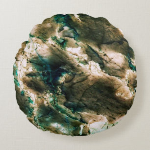 Colorful Elegant Marble Tan Brown en Aqua Rond Kussen