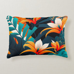 Colorful Elegant Tropical Leaves en Flowers   Accent Kussen