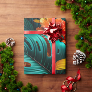 Colorful Elegant Tropical Leaves en Flowers   Cadeaupapier