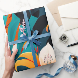 Colorful Elegant Tropical Leaves en Flowers   Cadeaupapier