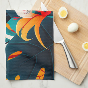 Colorful Elegant Tropical Leaves en Flowers Theedoek