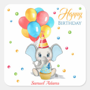 Colorful Elephant Cartoon Kinderen van afgelopen d Vierkante Sticker
