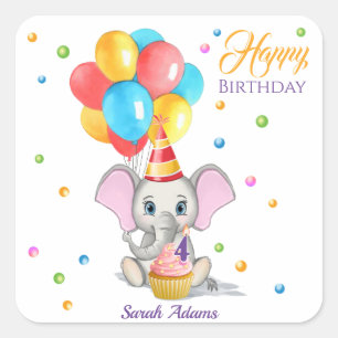 Colorful Elephant Cartoon Kinderen van afgelopen d Vierkante Sticker