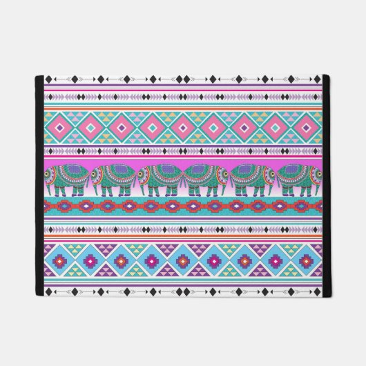 Colorful Elephants met Aztec Pattern Deurmat (Voorkant)