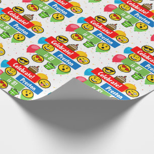 Colorful Emoji Birthday Party Kinder of Boys Custo Cadeaupapier