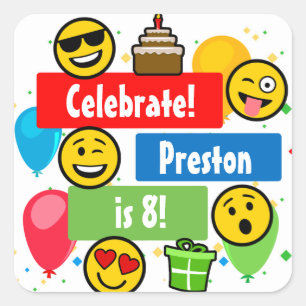 Colorful Emoji Birthday Party Kinder of Boys Custo Vierkante Sticker
