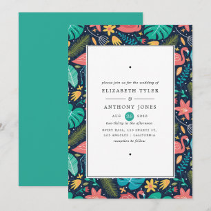Colorful Exotic Tropical Flamingo Wedding Kaart