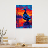 Colorful Expressionist Duck Sunset Wall Art Poster (Keuken)