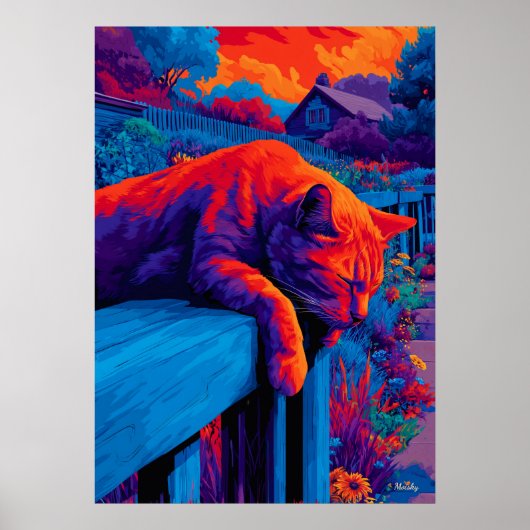 Colorful Expressionist Garden Cat Wall Art Poster (Voorkant)