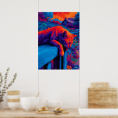 Colorful Expressionist Garden Cat Wall Art Poster (Keuken)