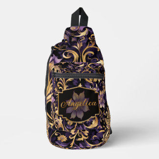 Colorful,Extravagant,Purple and Gold Personalized Sling Bag
