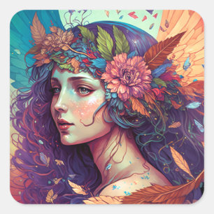 Colorful Fairy Angel Wings Fantasy Art Vierkante Sticker