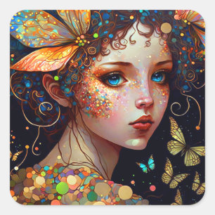 Colorful Fairy Butterflies Fantasy Art Vierkante Sticker