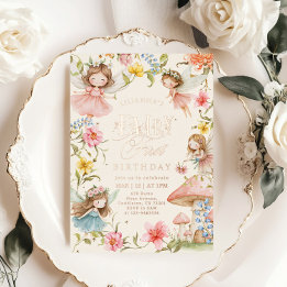 Colorful Fairy First Birthday Enchanted garden Folie Uitnodiging