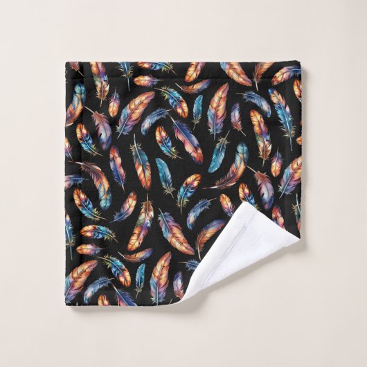 Colorful Falling Feather Art - Boho Graphic Print (Gant de toilette)