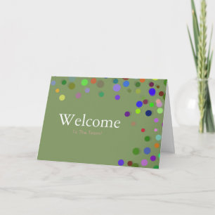 Colorful Falling Sparkles Polka Dots Welcome Kaart