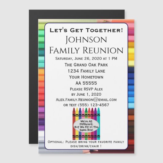 Colorful Family Reunion Invitation Magnet Card Magnetische Uitnodiging (Voorkant / Achterkant)