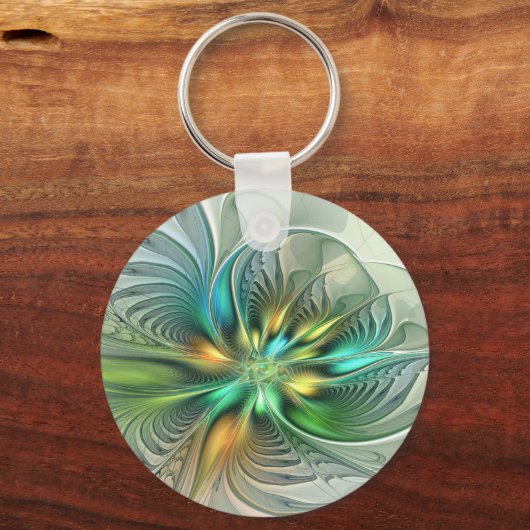 Colorful Fantasy Abstract Flower Fractal Art Sleutelhanger (Voorkant)