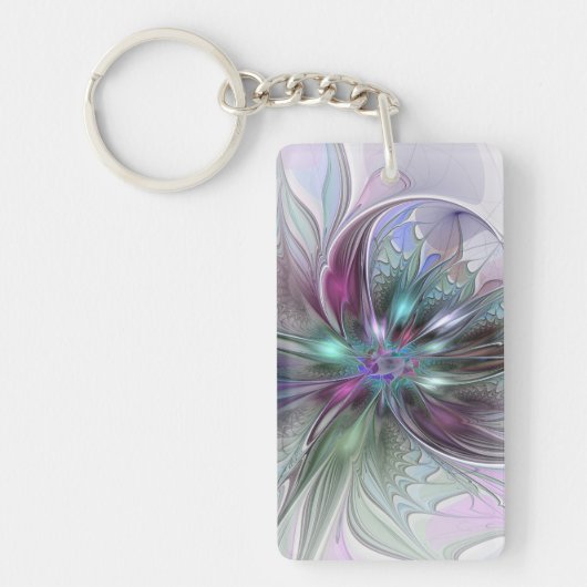 Colorful Fantasy Abstract Modern Fractal Flower Sleutelhanger (Voorkant)