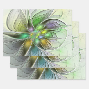 Colorful Fantasy Flower Modern Abstract Fractal Inpakpapier Vel