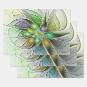 Colorful Fantasy Flower Modern Abstract Fractal Inpakpapier Vel
