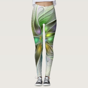 Colorful Fantasy Flower Modern Abstract Fractal Leggings