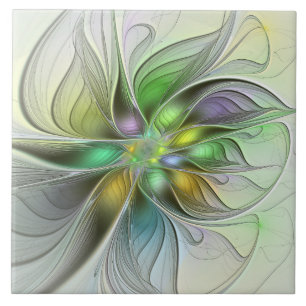 Colorful Fantasy Flower Modern Abstract Fractal Tegeltje