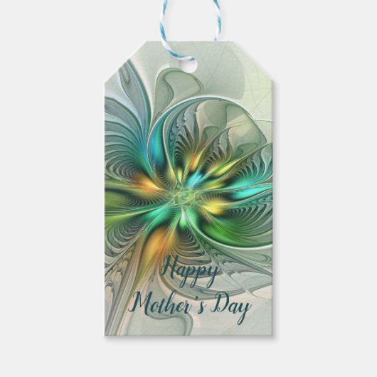 Colorful Fantasy Modern Abstract Flower Fractal Cadeaulabel (Voorkant)
