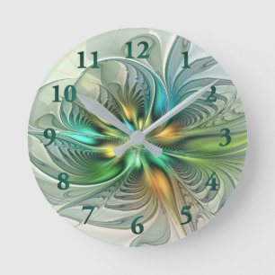 Colorful Fantasy Modern Abstract Flower Fractal Ronde Klok