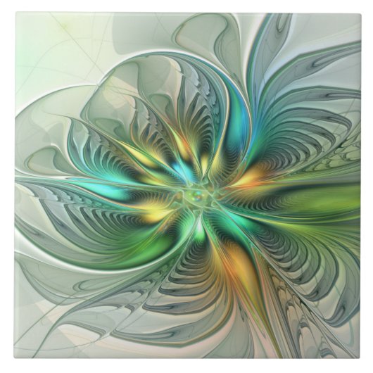 Colorful Fantasy Modern Abstract Flower Fractal Tegeltje (Voorkant)