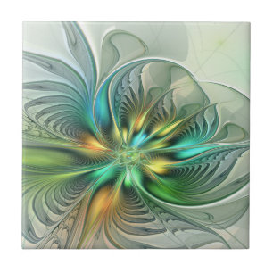 Colorful Fantasy Modern Abstract Flower Fractal Tegeltje