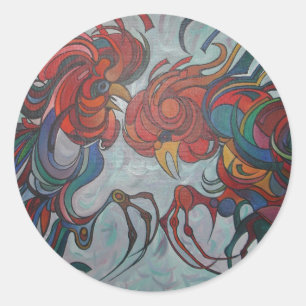 Colorful Farmyard Roosters Ronde Sticker