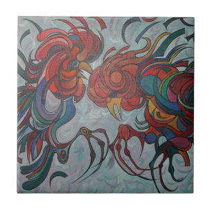 Colorful Farmyard Roosters Tegeltje