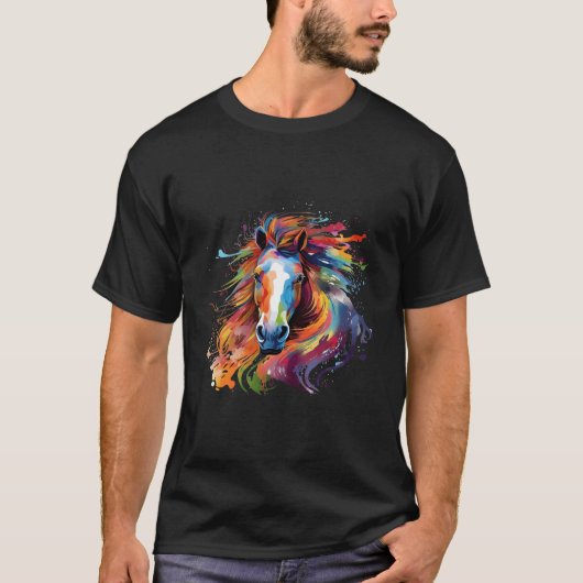 Colorful Faroese Pony Horse Splash T-shirt (Voorkant)
