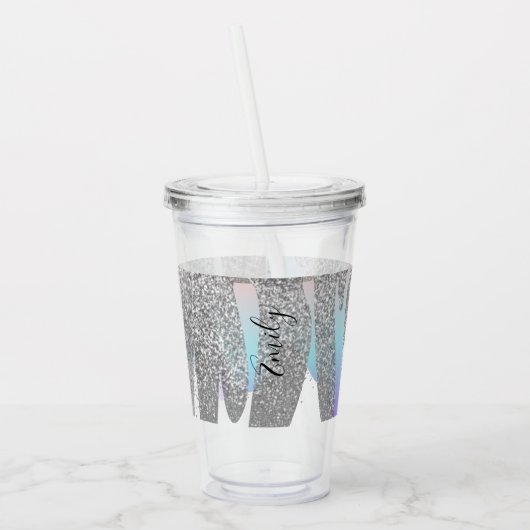 Colorful Faux Glitter Dripping Monogramname Acryl Drinkbeker (Links)