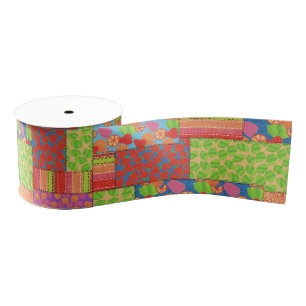 Colorful Faux Patchwork of Summer Fruits Patronen Grosgrain Lint