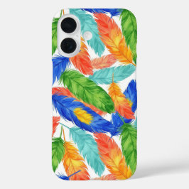 Colorful Feather Pattern — Watercolor Abstract Des iPhone 16 Hoesje
