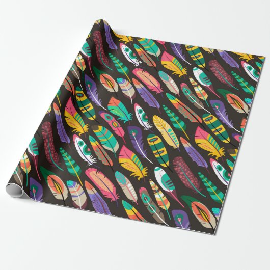 Colorful Feathers Cadeaupapier (Uitgerold)