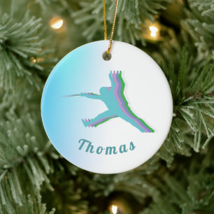 Colorful Fencer Silhouette Fencing Boy's Name Cool Keramisch Ornament