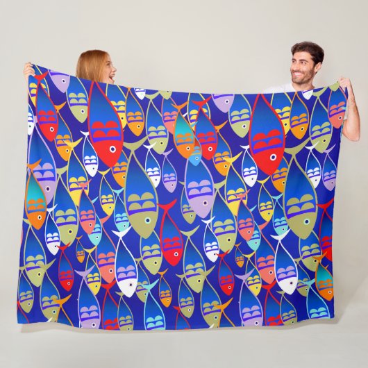 Colorful Fish Art Deco Design Fleece Deken (In situ)
