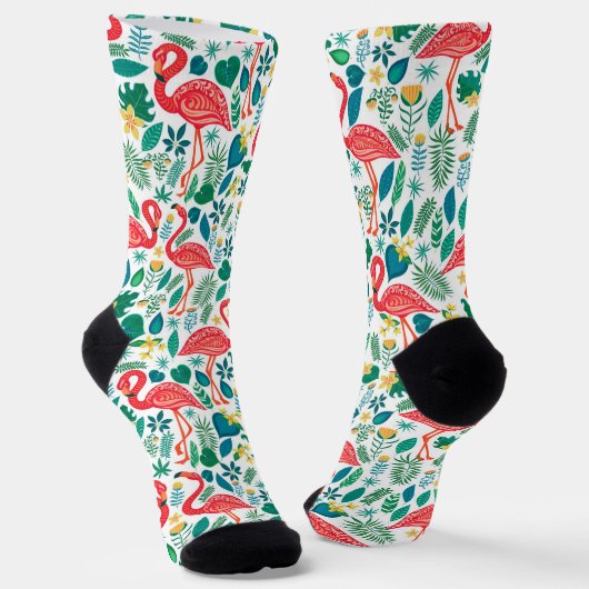 Colorful flamingos tropical flowers pattern sokken (Gebogen)