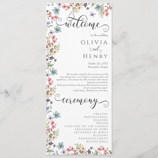 Colorful Fleur sauvage Rustic Wedding Programme (Devant)