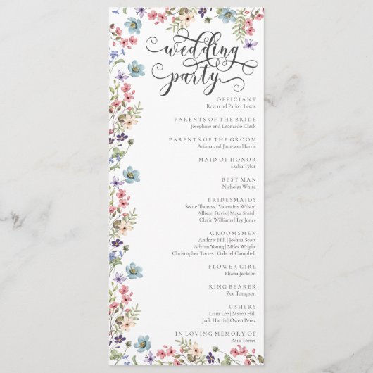 Colorful Fleur sauvage Rustic Wedding Programme (Dos)