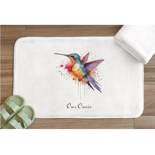 Colorful Flight, watercolor hummingbird custom Badmat
