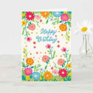 Colorful Floral Cheerful Garden Happy Birthday  Kaart