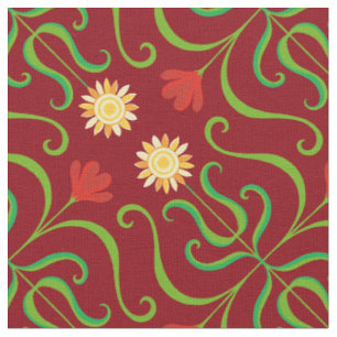 Colorful Floral Damask Sunflower Pattern Cute Folk Stof