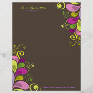 Colorful Floral Deco laat Natuur Art Deco Chic Briefhoofd Sjabloon