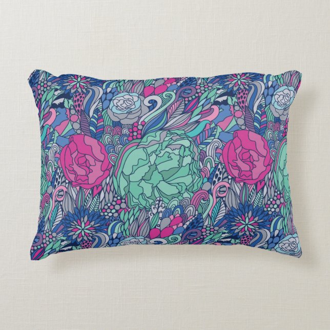 Colorful Floral Doodle Pattern Accent Kussen (Voorkant)