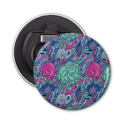 Colorful Floral Doodle Pattern Button Flesopener (Voorkant)