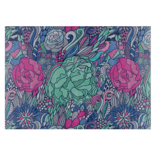 Colorful Floral Doodle Pattern Snijplank (Voorkant)